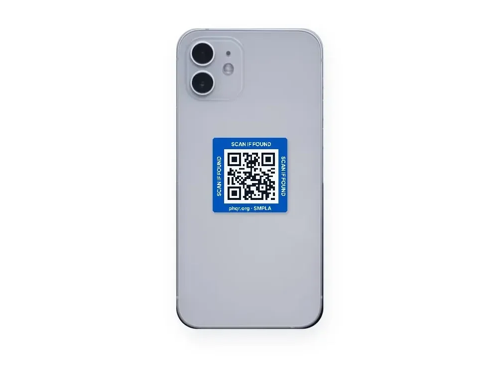 PHQR sticker on a phone case.