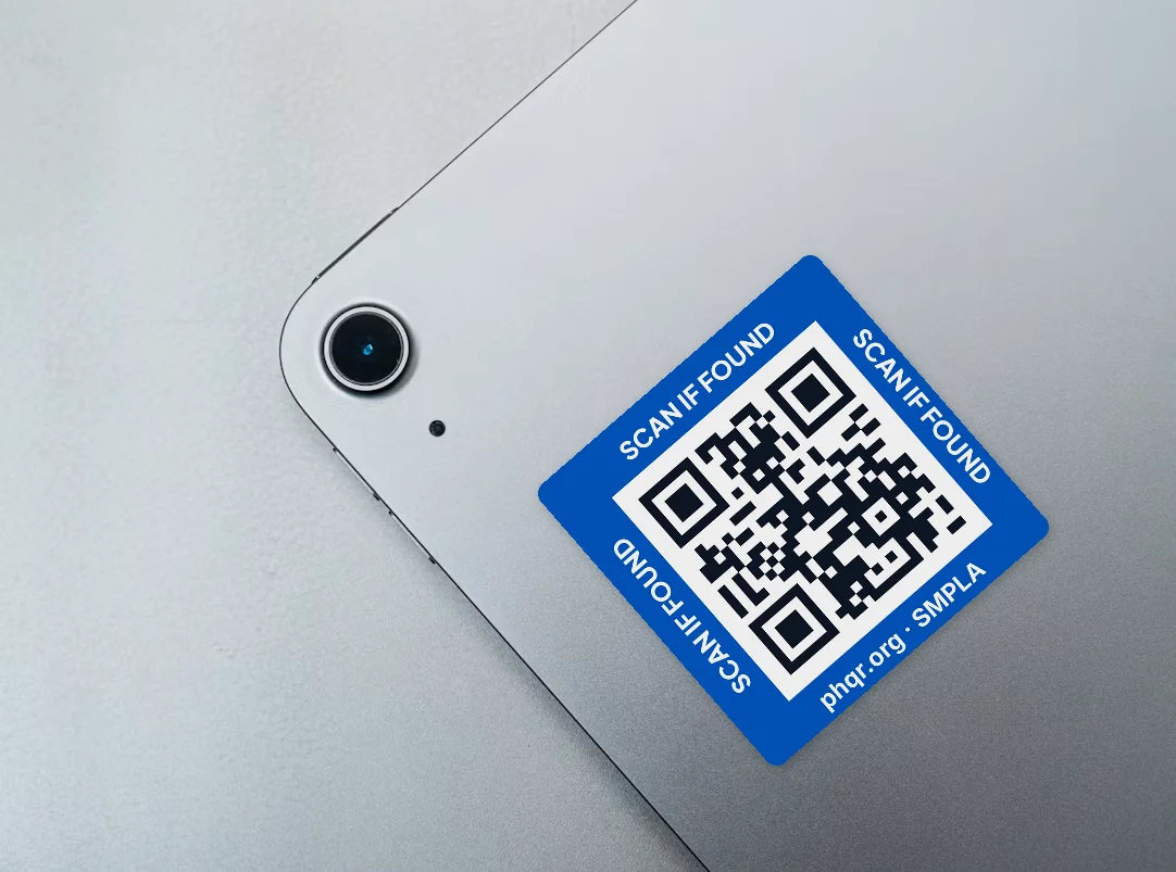 PHQR sticker on a tablet.
