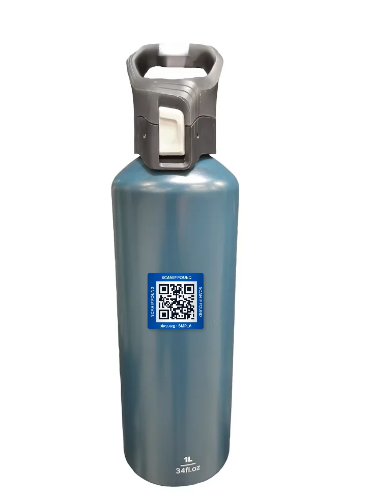 PHQR sticker on a water bottle.